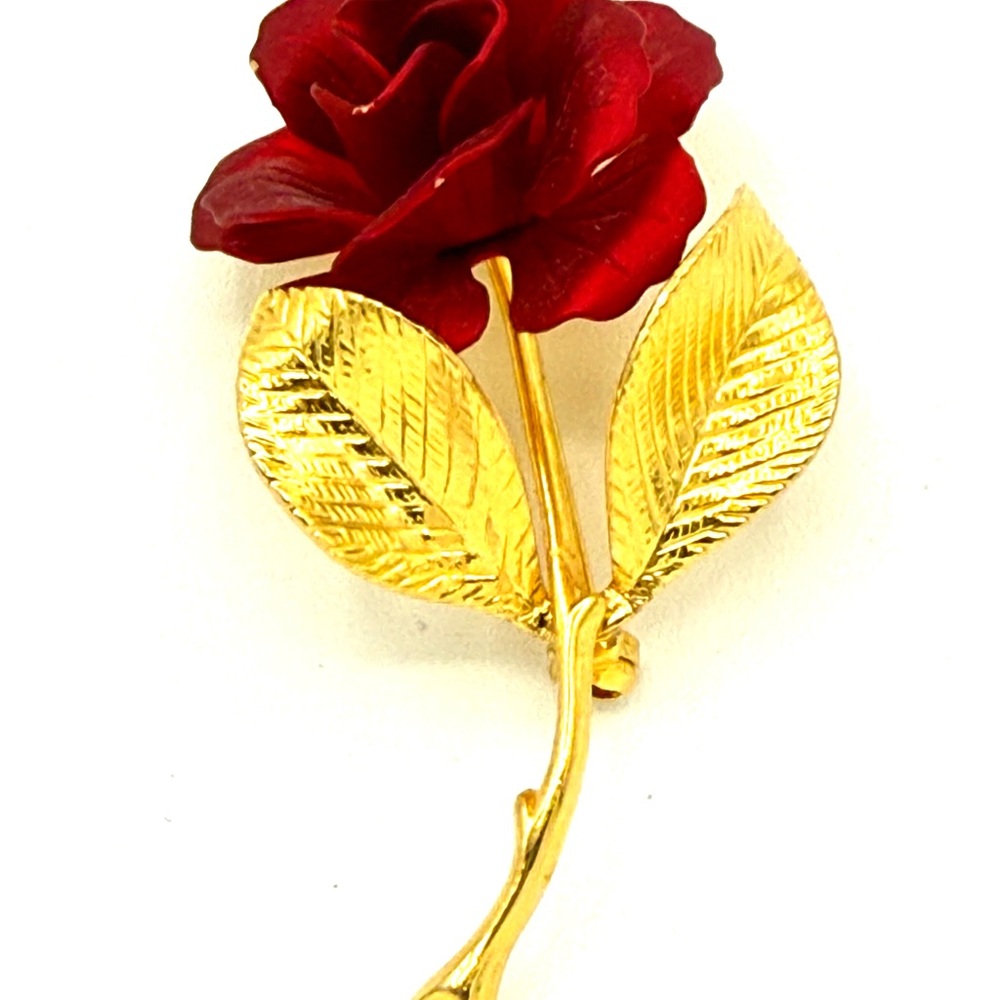 Elegant Vintage 80’s Artisan Cerrito Red Rose Gol… - image 4